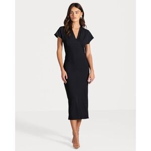 Jaki Juliette V Neck Dress Navy V-Neck Midi Short Sleeve Made in Italy XL NEW